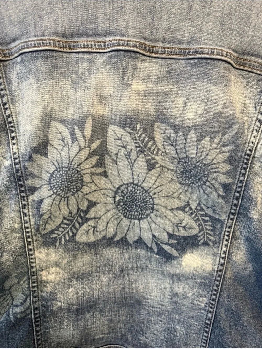 J. Crew Light Wash Denim Jacket with Sunflower Design
